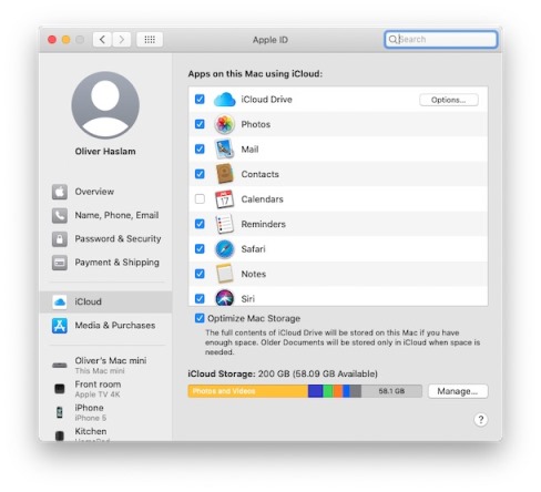 הגדרות iCloud מק